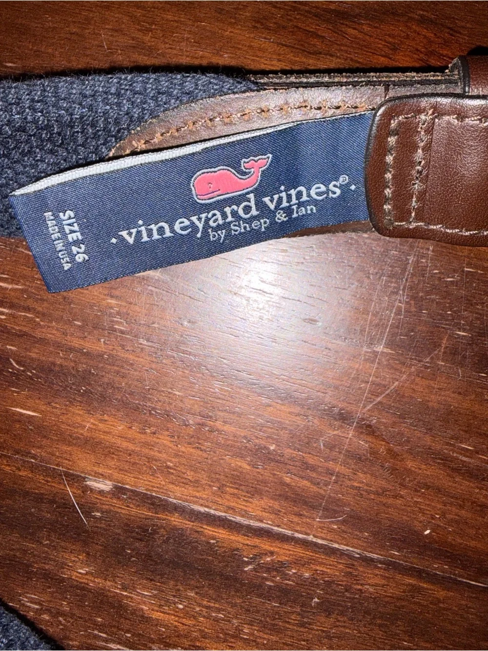Boy’s Vineyard Vines Kids Navy Woven Belt with Brown Leather Accents